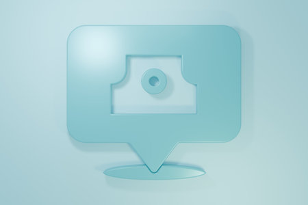 Blue Spray can nozzle cap icon isolated on blue background. Minimalism concept. 3D render illustration.の写真素材