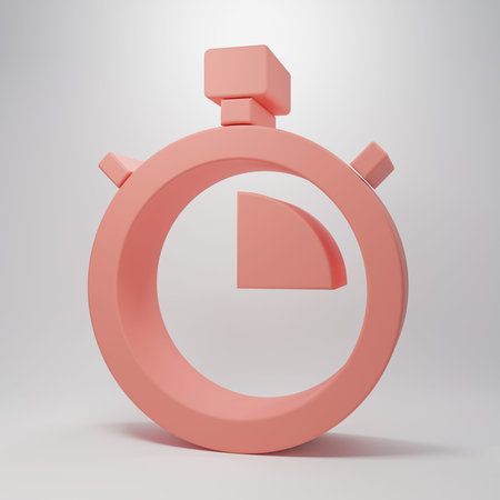 Pink Stopwatch icon isolated on pink background. Time timer sign. Chronometer sign Minimalism...