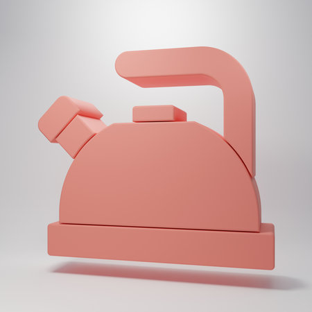 Pink Kettle with handle icon isolated on pink background. Teapot icon. Minimalism concept. 3D render illustration.の写真素材