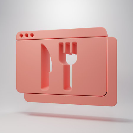 Pink Online ordering and fast food delivery icon isolated on pink background. Minimalism concept. 3D render illustration.の写真素材
