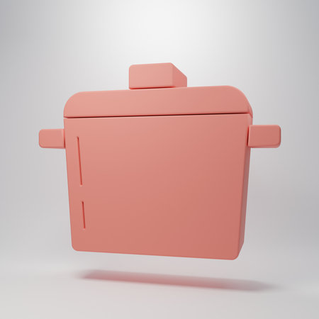 Pink Cooking pot icon isolated on pink background. Boil or stew food symbol. Minimalism concept. 3D render illustration.の写真素材