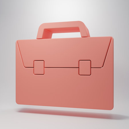 Pink Briefcase icon isolated on pink background. Business case sign. Business portfolio. Minimalism concept. 3D render illustration.の写真素材
