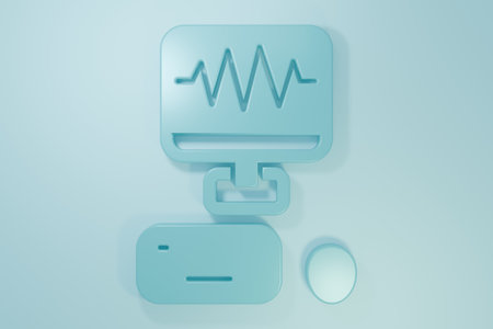 Blue Music sound recording studio control room with professional equipment icon isolated on blue background. Minimalism concept. 3D render illustration.の写真素材