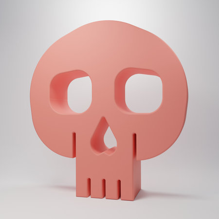 Pink Skull icon isolated on pink background. Minimalism concept. 3D render illustration.の写真素材