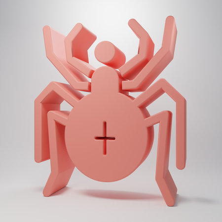 Pink Spider icon isolated on pink background. Happy Halloween party. Minimalism concept. 3D render illustration.の写真素材