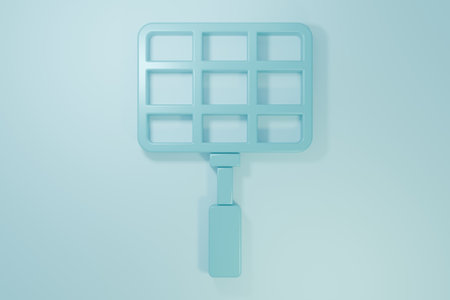 Blue Barbecue steel grid icon isolated on blue background. Top view of BBQ grill. Wire rack for BBQ. Grilling basket. Minimalism concept. 3D render illustration.の写真素材