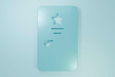 Blue Backstage icon isolated on blue background. Door with a star sign. Minimalism concept. 3D render illustration.の写真素材