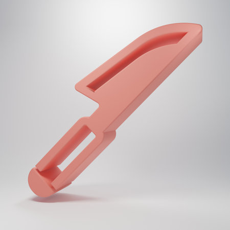 Pink Knife icon isolated on pink background. Cutlery symbol. Minimalism concept. 3D render illustration.の写真素材