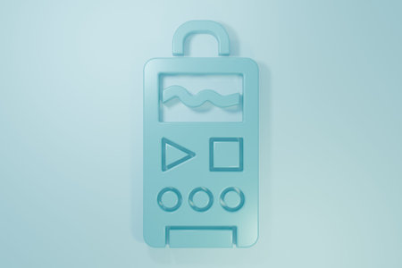 Blue Dictaphone icon isolated on blue background. Voice recorder. Minimalism concept. 3D render...