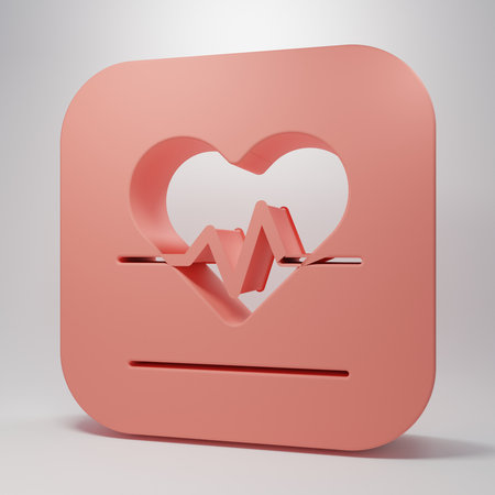 Pink Heart rate icon isolated on pink background. Heartbeat sign. Heart pulse icon. Cardiogram icon. Minimalism concept. 3D render illustration.の写真素材