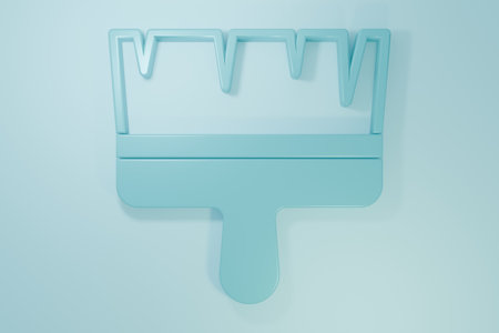 Blue Paint brush icon isolated on blue background. Minimalism concept. 3D render illustration.の写真素材
