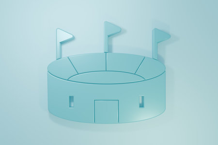Blue Hockey stadium icon isolated on blue background. Hockey arena. Minimalism concept. 3D render illustration.の写真素材