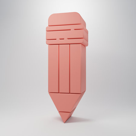 Pink Pencil with eraser icon isolated on pink background. Drawing and educational tools. School office symbol. Minimalism concept. 3D render illustration.の写真素材