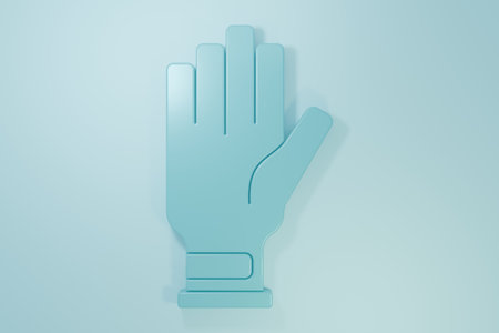Blue Golf glove icon isolated on blue background. Sport equipment. Sports uniform. Minimalism concept. 3D render illustration.の写真素材