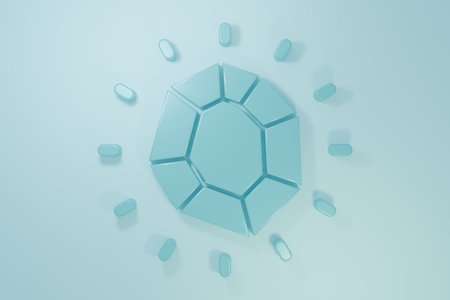 Blue Magic stone icon isolated on blue background. Fantasy crystal. Jewelry gem for game. Minimalism concept. 3D render illustration.の写真素材