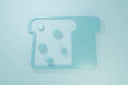 Blue Bread toast for sandwich piece of roasted crouton icon isolated on blue background. Lunch, dinner, breakfast snack. Minimalism concept. 3D render illustration.の写真素材