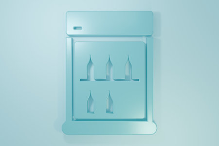 Blue Commercial refrigerator to store drinks icon isolated on blue background. Perishables for store or supermarket. Minimalism concept. 3D render illustration.の写真素材