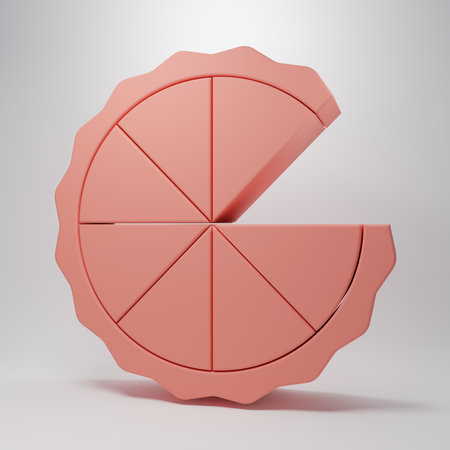 Pink Homemade pie icon isolated on pink background. Minimalism concept. 3D render illustration.の写真素材