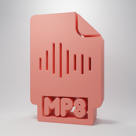 Pink MP3 file document. Download mp3 button icon isolated on pink background. Mp3 music format sign. MP3 file symbol. Minimalism concept. 3D render illustration.の写真素材