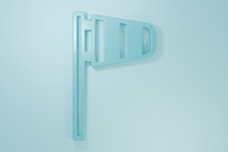 Blue Cone meteorology windsock wind vane icon isolated on blue background. Windsock indicate the direction and strength of the wind. Minimalism concept. 3D render illustration.の写真素材