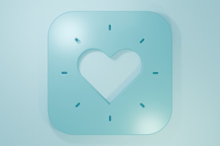 Blue Heart icon isolated on blue background. Romantic symbol linked, join, passion and wedding. Happy Valentines day. Minimalism concept. 3D render illustration.の写真素材