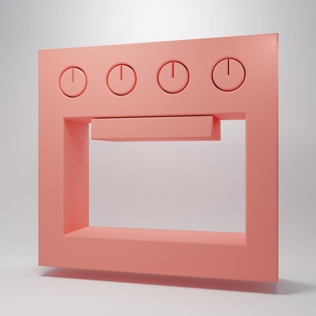Pink Oven icon isolated on pink background. Stove gas oven sign. Minimalism concept. 3D render...