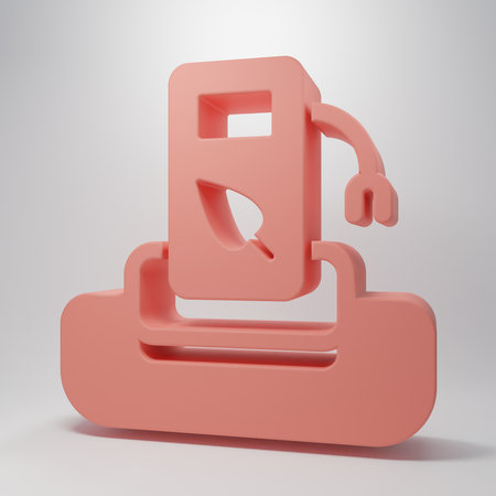 Pink Petrol or gas station icon isolated on pink background. Car fuel symbol. Gasoline pump. Minimalism concept. 3D render illustration.の写真素材