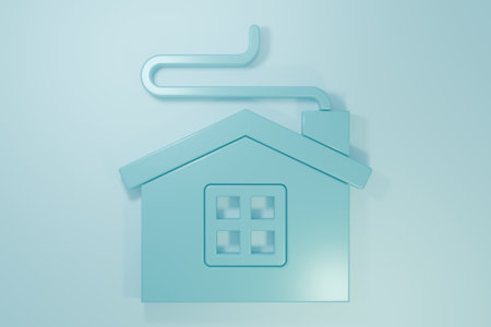 Blue house icon isolated on blue background. Home symbol. Minimalism concept. 3D render illustration.の写真素材
