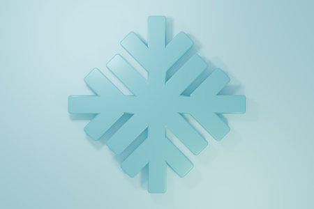 Blue Snowflake icon isolated on blue background. Minimalism concept. 3D render illustration.の写真素材
