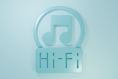 Blue Music note, tone icon isolated on blue background. Minimalism concept. 3D render illustration.の写真素材