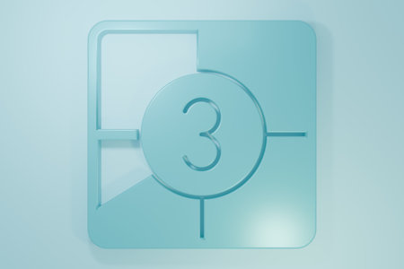 Blue Old film movie countdown frame icon isolated on blue background. Vintage retro cinema timer count. Minimalism concept. 3D render illustration.の写真素材