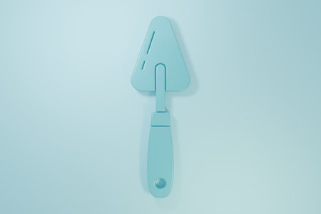 Blue Palette knife icon isolated on blue background. Minimalism concept. 3D render illustration.の写真素材