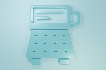 Blue Retro typewriter and paper sheet icon isolated on blue background. Minimalism concept. 3D render illustration.の写真素材