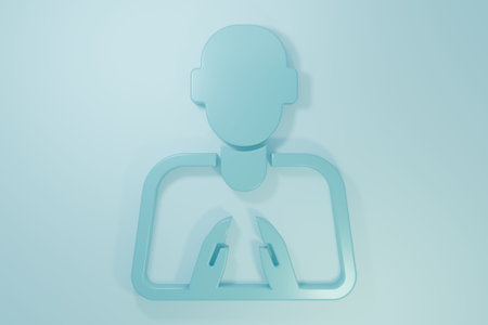 Blue Hands in praying position icon isolated on blue background. Prayer to god with faith and hope....