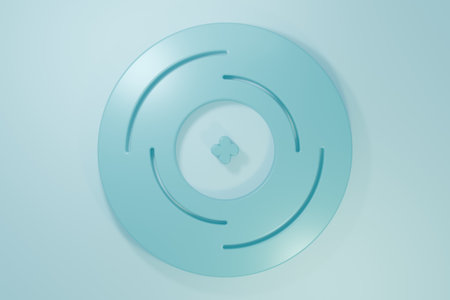 Blue Vinyl disk icon isolated on blue background. Minimalism concept. 3D render illustration.の写真素材