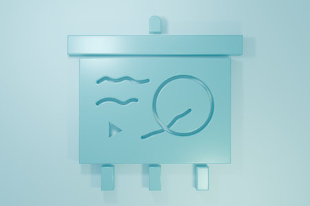 Blue Scenario on chalkboard icon isolated on blue background. Script reading concept for art project, films, theaters. Minimalism concept. 3D render illustration.の写真素材