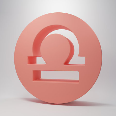 Pink Libra zodiac sign icon isolated on pink background. Astrological horoscope collection. Minimalism concept. 3D render illustration.の写真素材