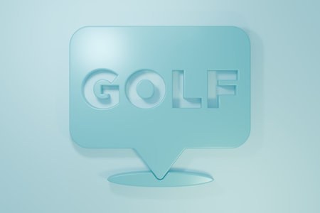 Blue Golf label icon isolated on blue background. Minimalism concept. 3D render illustration.の写真素材