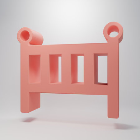 Pink Baby crib cradle bed icon isolated on pink background. Minimalism concept. 3D render illustration.の写真素材