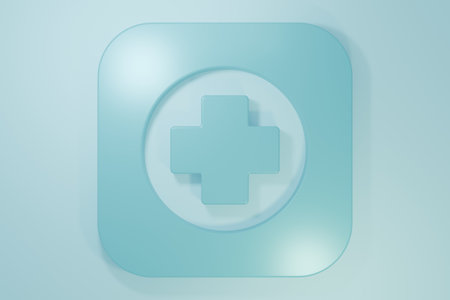 Blue Hospital signboard icon isolated on blue background. Minimalism concept. 3D render illustration.の写真素材