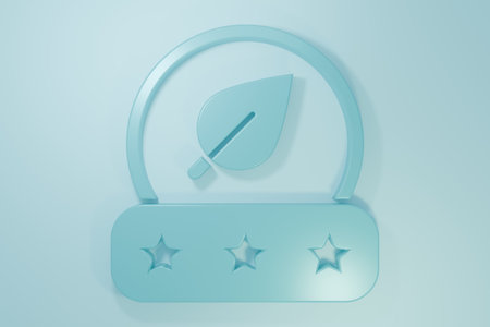 Blue Tea leaf icon isolated on blue background. Tea leaves. Minimalism concept. 3D render illustration.の写真素材