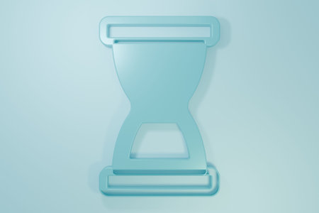 Blue Old hourglass with flowing sand icon isolated on blue background. Sand clock sign. Business and...