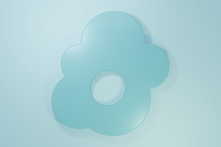 Blue Scrambled egg icon isolated on blue background. Home cooked food, fried egg, healthy breakfast, omelet icon. Minimalism concept. 3D render illustration.の写真素材