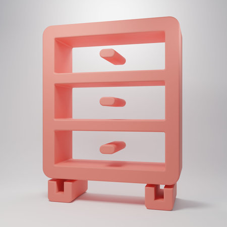 Pink Archive papers drawer icon isolated on pink background. Drawer with documents. File cabinet drawer. Office furniture. Minimalism concept. 3D render illustration.の写真素材
