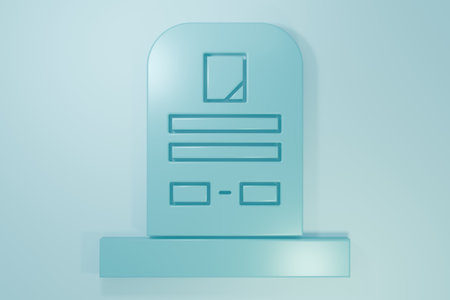 Blue Tombstone icon isolated on blue background. Grave icon. Minimalism concept. 3D render illustration.の写真素材