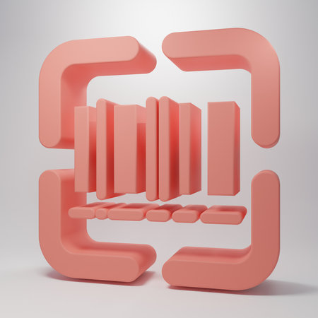 Pink Scanner scanning bar code icon isolated on pink background. Barcode label sticker. Identification for delivery with bars. Minimalism concept. 3D render illustration.の写真素材