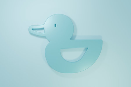 Blue Rubber duck icon isolated on blue background. Minimalism concept. 3D render illustration.の写真素材