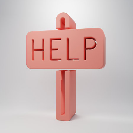 Pink Help text icon isolated on pink background. Minimalism concept. 3D render illustration.の写真素材