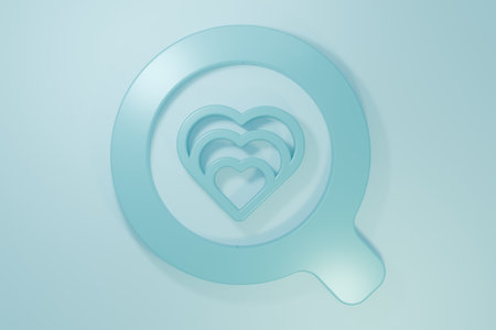 Blue Heart icon isolated on blue background. Minimalism concept. 3D render illustration.の写真素材