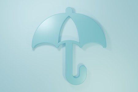 Blue Classic elegant opened umbrella icon isolated on blue background. Rain protection symbol. Minimalism concept. 3D render illustration.の写真素材
